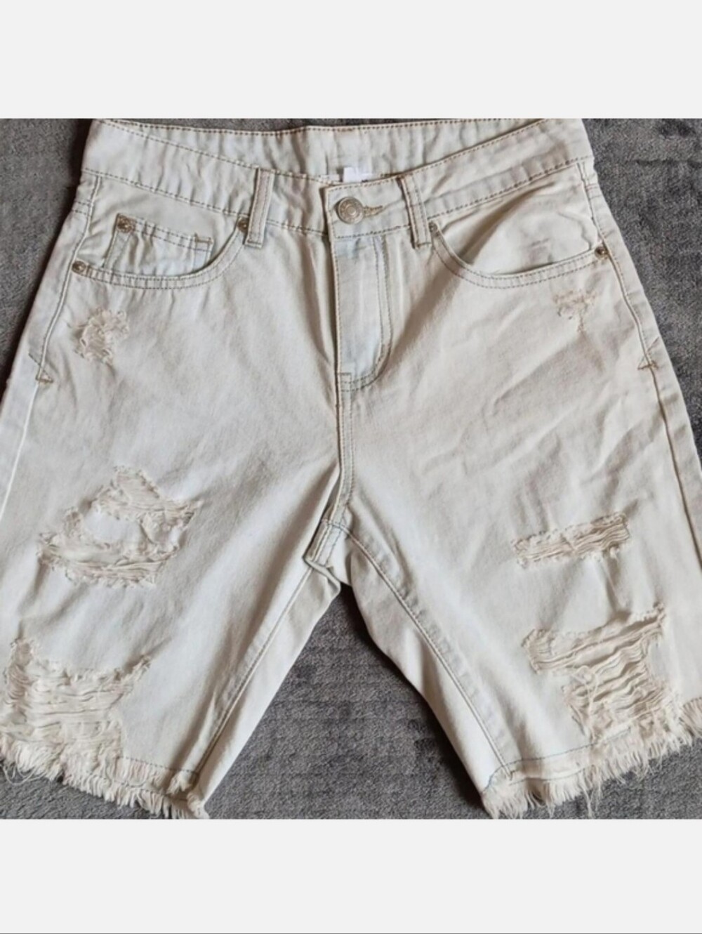 Mittoshop Grunge Punk Distressed Light Denim Bermuda Shorts, Size Small